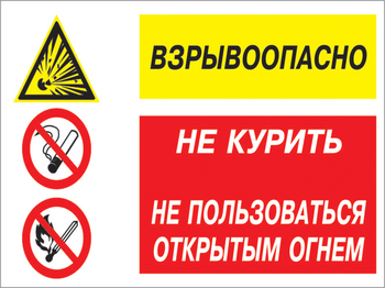 Кз 52 взрывоопасно - не курить, не пользоваться открытым огнем. (пластик, 400х300 мм) - Знаки безопасности - Комбинированные знаки безопасности - vektorb.ru